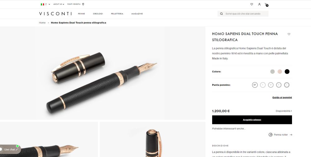 La pagina prodotto della penna Homo Sapiens Dual Touch: foto della penna e descrizione del prodotto